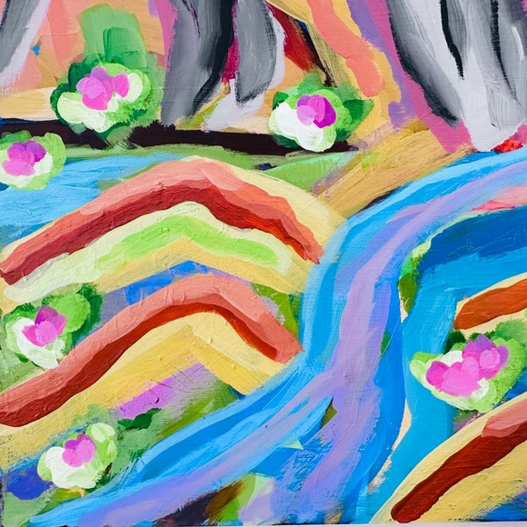 Original Painting Modern Impressionism Landscape River Mountains 11" x 14" Wood - Picture 8 of 10